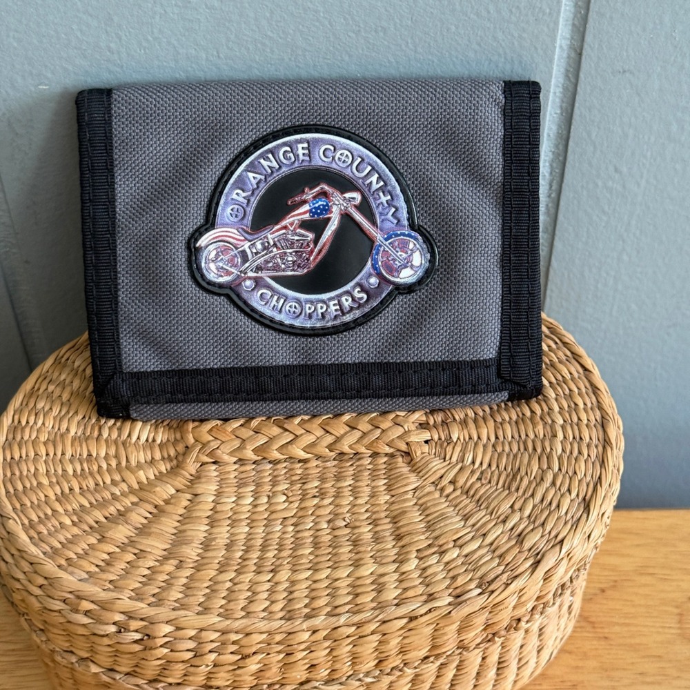 Orange County Choppers OCC Trifold Wallet‎ Y2K Gray Black Nylon Biker F603